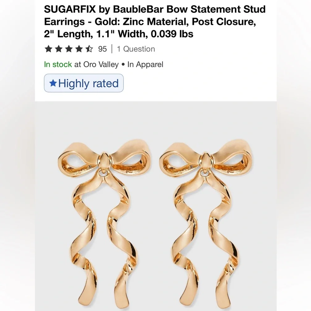 BaubleBar Gold Bow Statement Earrings - Picture 1 of 4